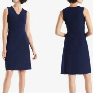 MM Lafleur Annie V Neck A Line Dress Indigo Blue Size 8